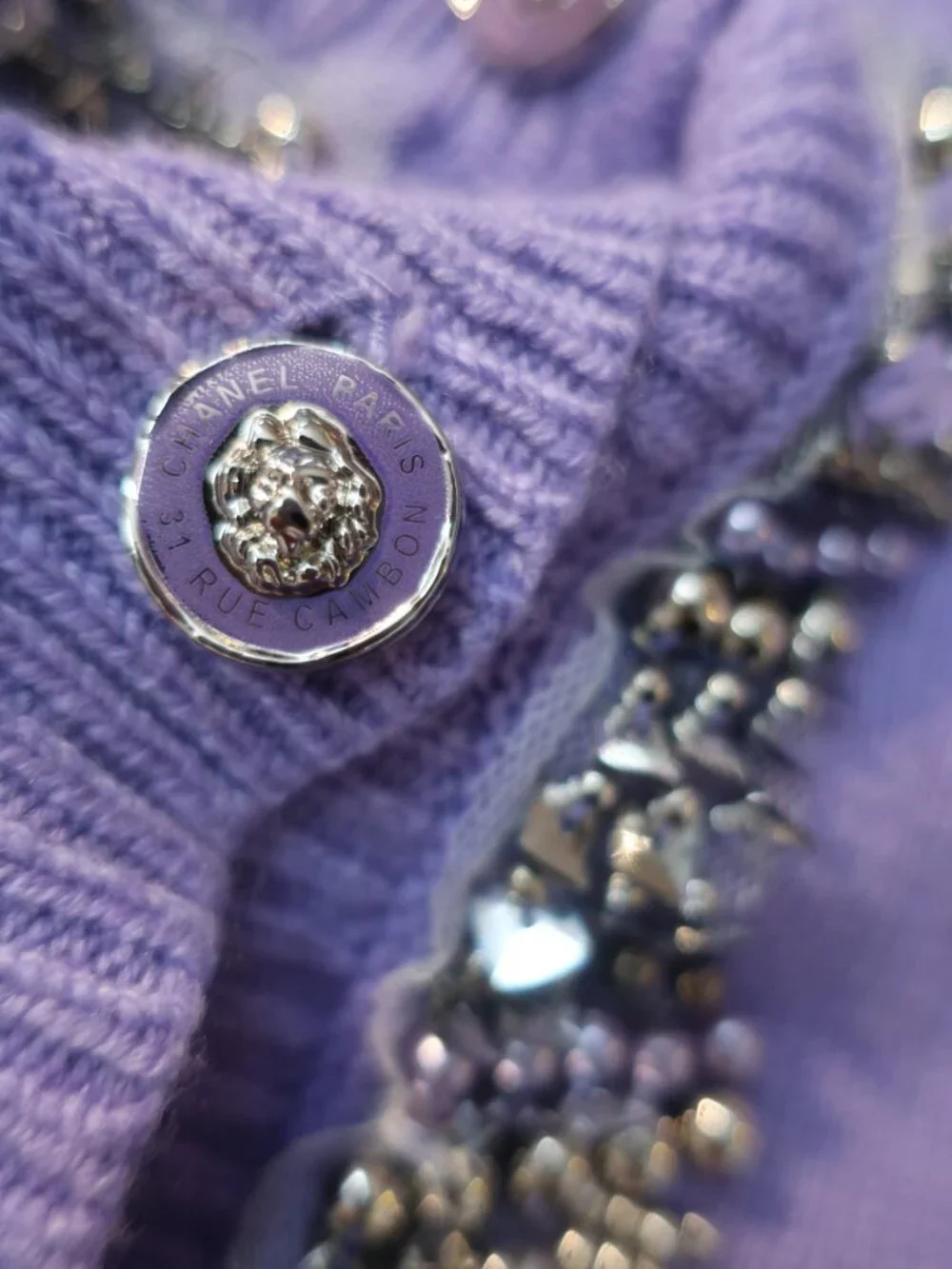 Authentic Chanel Purple Beaded (Item-143) Crop Wool Cardigan Sweater 40 US/6-8